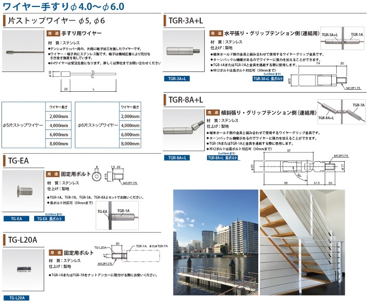 荒川技研工業【ワイヤー手すりφ4.0?6.0　TGR-8A+L 傾斜張り・グリップテンション側(連結用)】TGR-8A+L